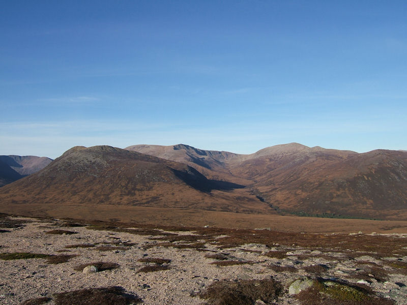 Ben Macdui with Carn a' Mhajm and Derry Cairngorm. Photo by Jim Strachan